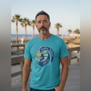 Padre Island Texas retro surf tee shirt for men or women. Surfer dude. Size L.